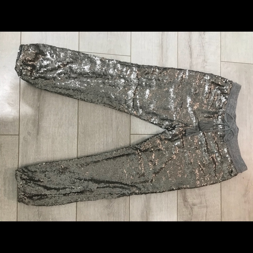 Silver Sequence Sweatpants Size Medium - image 1